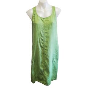 J Jill Green 100% Linen Shift Dress Oversized Small Sleeveless Coastal Lagenlook